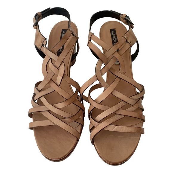 New ALBERTO FERMANI Strappy Block Heel Sandals Leather Tan Made In Italy - Picture 3 of 16
